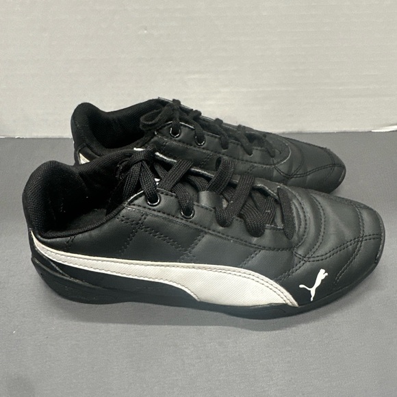 Puma Cats Black Leather Sneakers with White Stripe - Picture 3 of 10